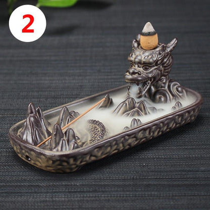 Chinese Characteristic style Ceramic Sculpture  Backflow Waterfall Smoke Incense Burner,Home Decor Meditation Yoga [<lun>]