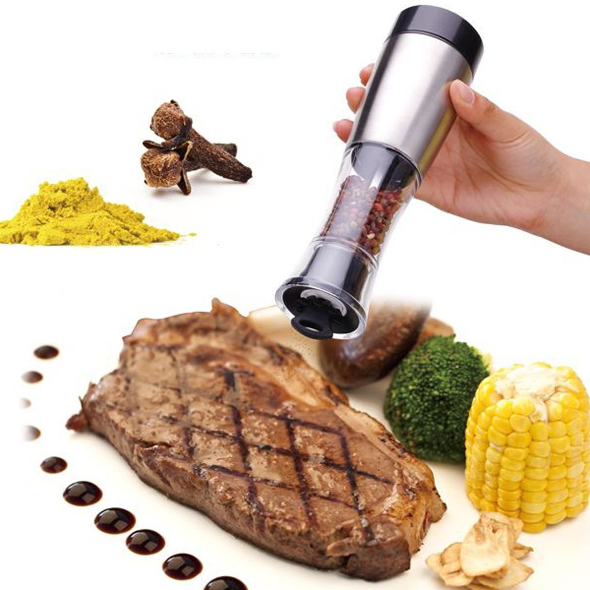 2021 New 2 in 1 Stainless Steel Manual Salt Pepper Mill Grinder Seasoning Pepper Grinder Grinding Cooking Restaurants Kitchen Tools