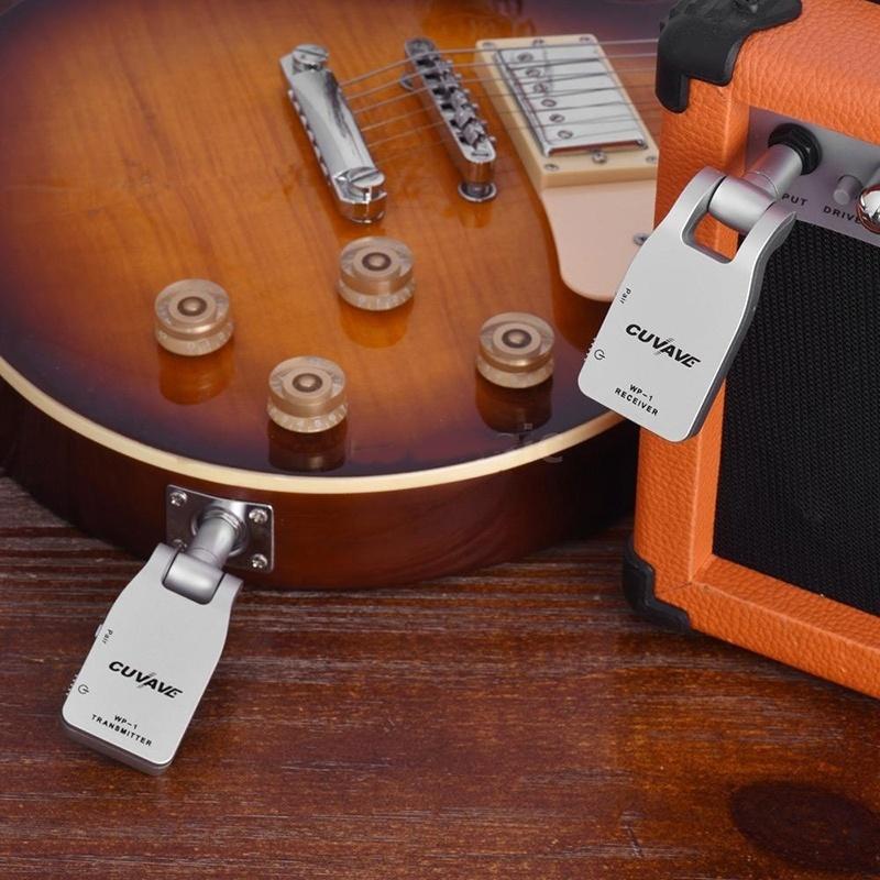 Muslady Guitar System Transmitter &amp; Receiver 2.4G Wireless Built-in Rechargeable Lithium Battery 30M/50M Transmission Range for Electric Guitar Bass (Silver)