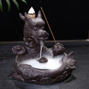New Dragon Ceramic Backflow Incense Burner Holder Buddhist Stick Censer + 20pcs Incense Cones