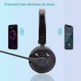 Bluetooth Headset with Microphone, Over-The-Head Wireless Stereo Headphones (Music Streaming, Hands-Free In Car, Up To 12 Hours, Noise Cancelling) for Truck Drivers and Telephone Operator (Black) [&lt;lun&gt;]