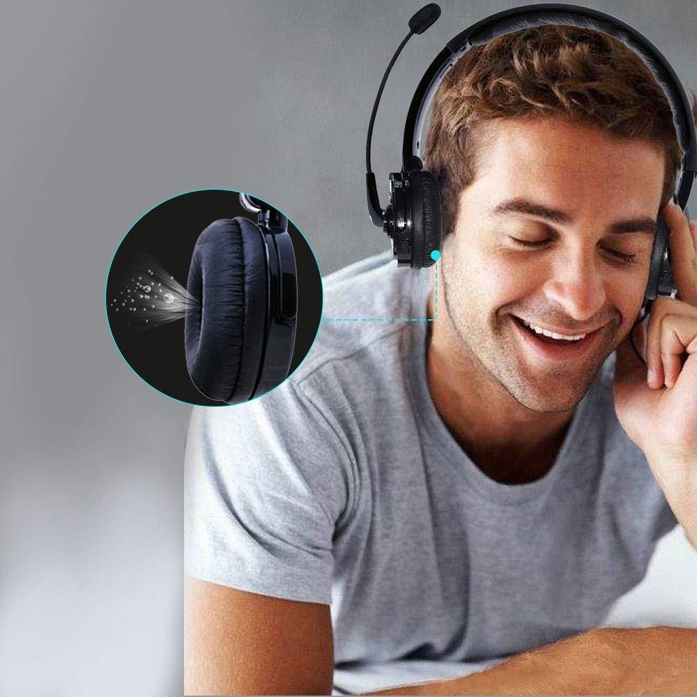Trucker Headset with Microphone, Over-The-Head Wireless Stereo Headphones (Music Streaming, Hands-Free In Car, Up To 12 Hours, Noise Cancelling) for Truck Drivers and Telephone Operator (Black)