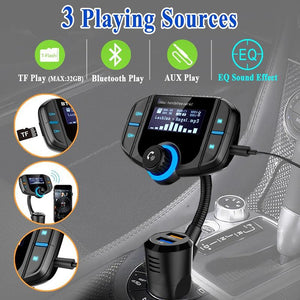 New Version Bluetooth FM Transmitter for Car Wireless Aux Adaptor Receiver Hands Free Car Kit 2.4A Fast Charger with 1.7Inch Larger Display SD Reader, AUX In/Out for All 12-24V Cars [&lt;lun&gt;]