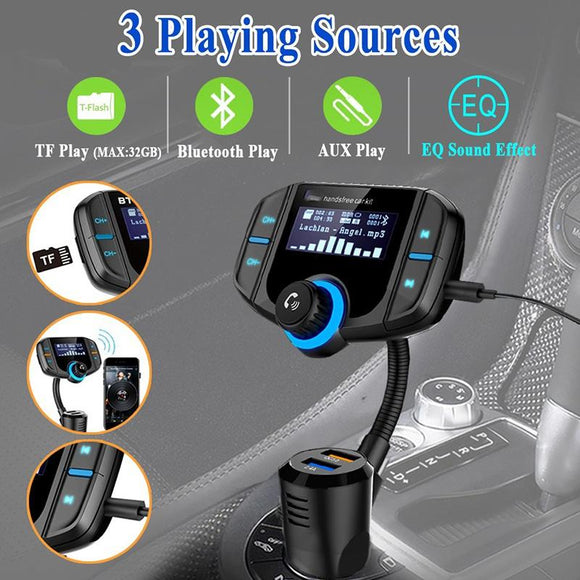 New Version Bluetooth FM Transmitter for Car Wireless Aux Adaptor Receiver Hands Free Car Kit 2.4A Fast Charger with 1.7Inch Larger Display SD Reader, AUX In/Out for All 12-24V Cars [<lun>]
