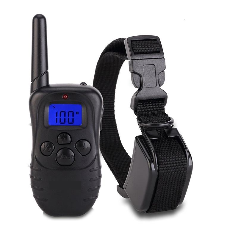 Professional LCD Electric 300M 100LV Levels Waterproof Shock Vibra Pet Training Collar Electric Pet Dog Training Remote Control Collar (Color: Black)
