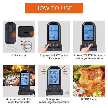 Dual Probe Digital Cooking Meat Thermometer Large LCD Backlight Food Grill Thermometer with Timer Mode for Smoker Kitchen Oven BBQ Thermometer