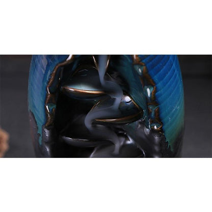 Ceramic sculpture reflux waterfall incense burner, can be used for home decoration meditation yoga gift [<lun>]