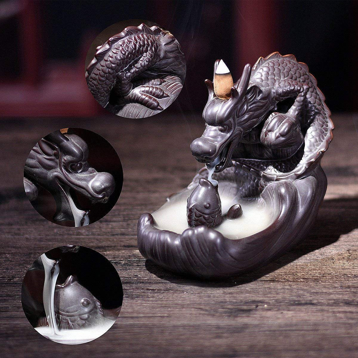 Various Ceramic Chinese dragon Backflow Incense cone burner,Chinese traditional  Handmade Beautiful Scene Ceramic Home Decor gifts [<lun>]