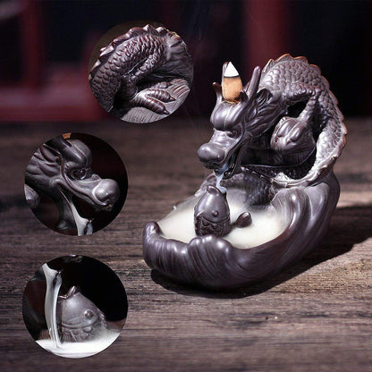 Various Ceramic Chinese dragon Backflow Incense cone burner,Chinese traditional  Handmade Beautiful Scene Ceramic Home Decor gifts [<lun>]
