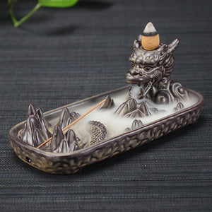 2020 Ceramic Dragon Statue Backflow Incense Burner Incense &amp; Incense Burner Set 10Pcs Incense Cones for Free (Color: Black)