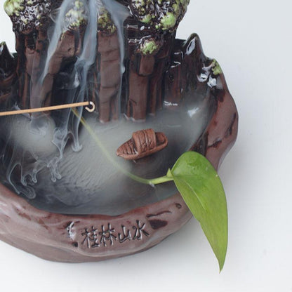 Backflow Incense Burner, Chinese traditional  Handmade Beautiful Scene Ceramic Home Decor  handmade gifts +  20 Backflow incense cones [<lun>]