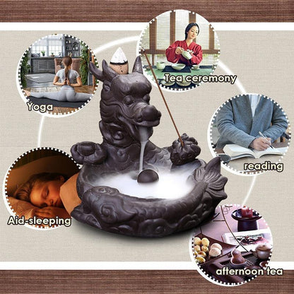 Cute little Ceramic dragon  Backflow Incense , Chinese traditional  Handmade Ceramic Home Decor  handmade gifts Can help sleep
