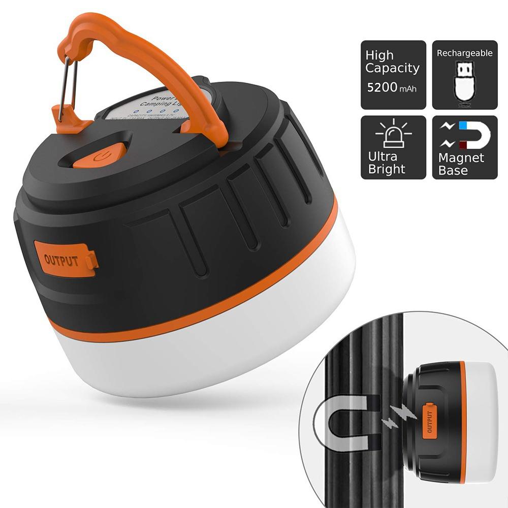 Camping Lights, LED Tent Light with Power Bank 5200mAh, USB Camping Lantern Rechargeable Ultra Bright LED Emergency Camping Light for Tents