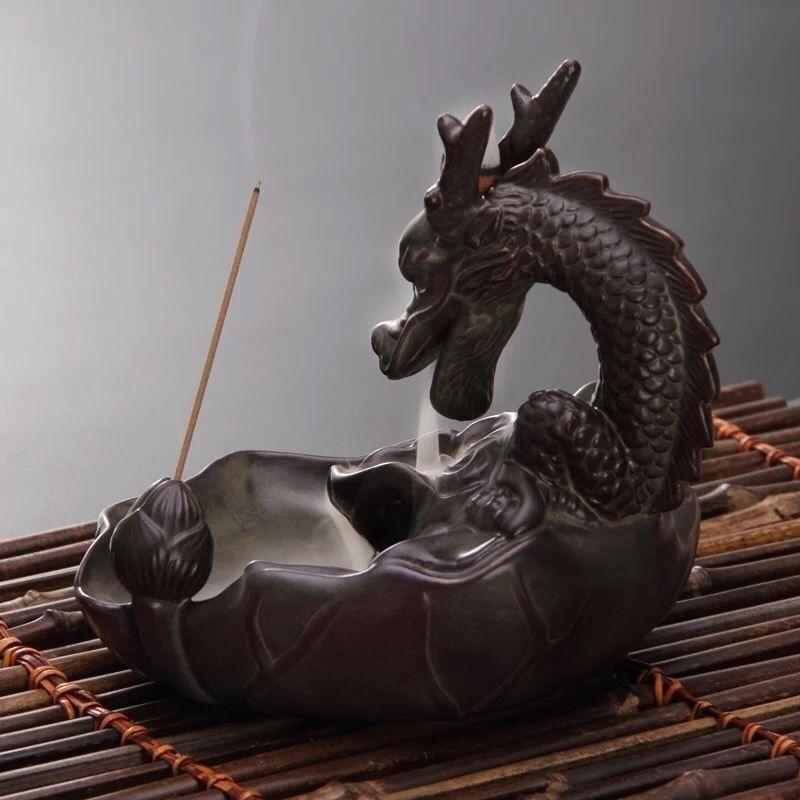 Dragon Incense Waterfall Handmade Backflow Incense Ceremic Incense Holder Aromatherapy Ornament Home Decor + 20 Backflow incense cones [<lun>]