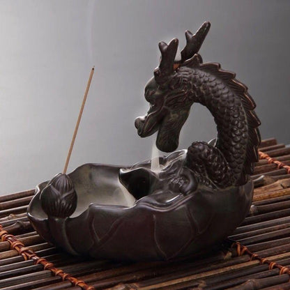 Dragon Incense Waterfall Handmade Backflow Incense Ceremic Incense Holder Aromatherapy Ornament Home Decor + 20 Backflow incense cones [<lun>]
