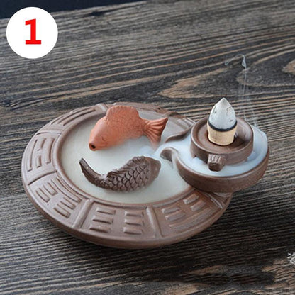 Chinese Characteristic style Ceramic Sculpture  Backflow Waterfall Smoke Incense Burner,Home Decor Meditation Yoga [<lun>]