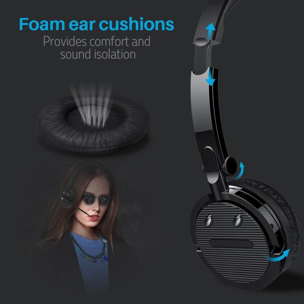 Trucker Headset with Microphone, Over-The-Head Wireless Stereo Headphones (Music Streaming, Hands-Free In Car, Up To 12 Hours, Noise Cancelling) for Truck Drivers and Telephone Operator (Black)