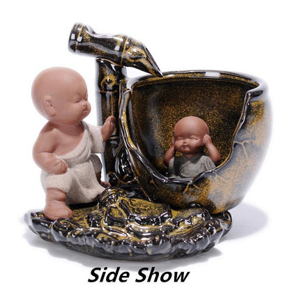 New Ceramic Porcelain Sima Guang Breaking the Vat Backflow Incense Burner Censer Little Monk Sandalwood Agilawood Aroma Furnace IT