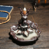 New Ceramic Incense Burner Feng Shui Tibet Holder Buddhist Censer + 60 Backflow Cone