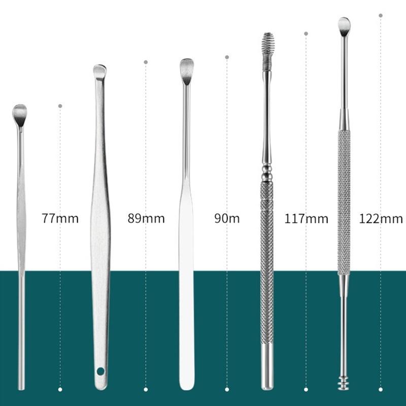 Ear Scoop Cleaner Spring Double Head Rotating Ear Scoop Six-piece Ear Harvesting Tool Set [<lun>]