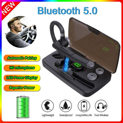 New Fashion Wireless Bluetooth5.0 Earphone, Waterproof Sport Earhook Headset, Noise Cancellation Stereo Bluetooth Headphone, Business Drive Handsfree Headset with Mic Voice Control for Smart Phone