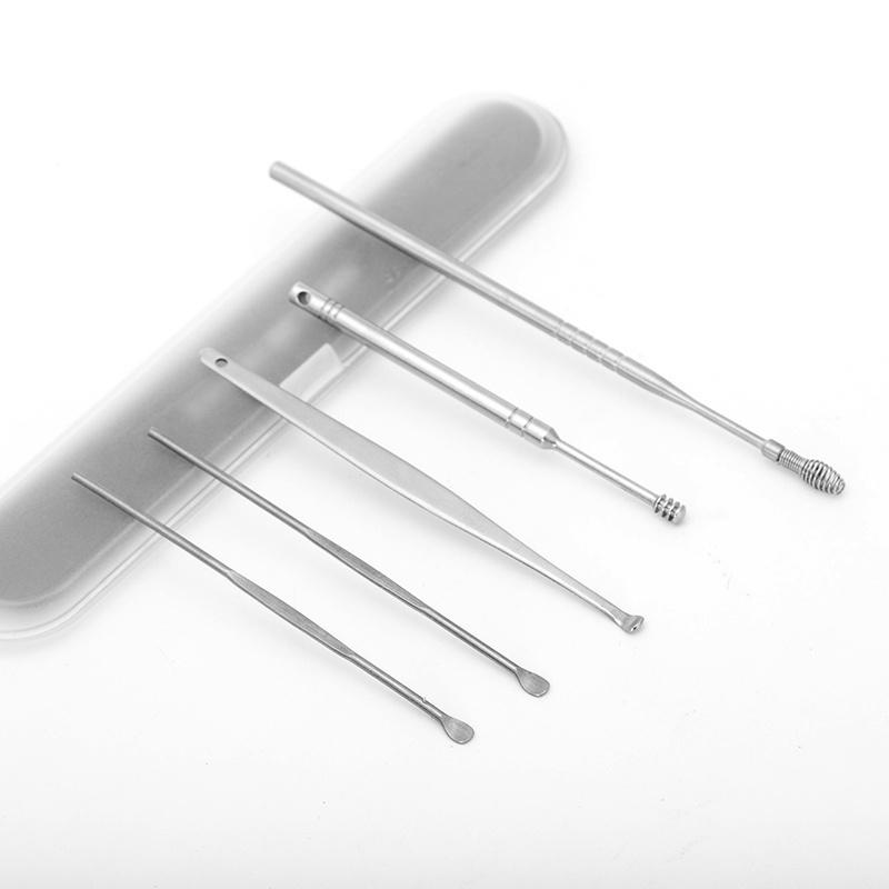 Ear Scoop Cleaner Spring Double Head Rotating Ear Scoop Six-piece Ear Harvesting Tool Set [<lun>]