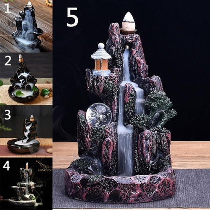 Handmade Ceramic Backflow Incense Holder Waterfall Incense Burner, Aromatherapy Ornament Home Decor Meditation Yoga [<lun>]