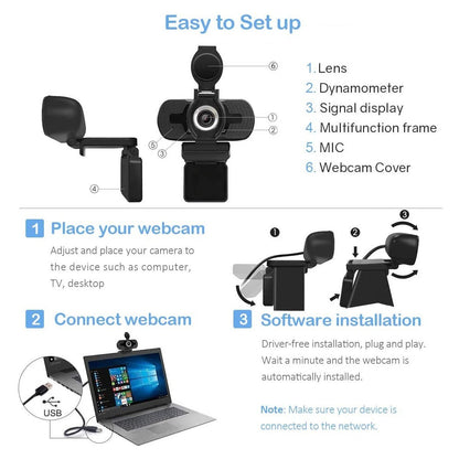 Webcam with Microphone,1080P HD PC Webcam with Privacy Cover and Tripod, USB Camera for Video Calling Recording Conferencing
