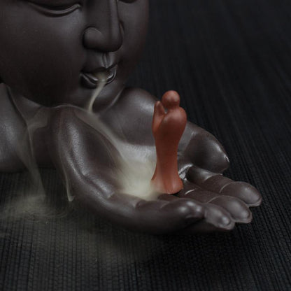 Ceramic Waterfall Backflow Incense Burner Incenser Holder Home Decor Aromatherapy Ornament+ 20 Cone Incense Free (Brown Black) [<lun>]