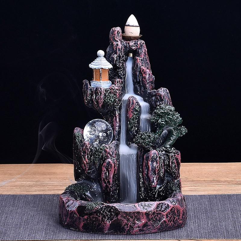 Exquisite Retro Buddhist Porcelain Incense Holder Backflow Incense Burner Home Fragrance  Artwork w/ 20 Incense Cones