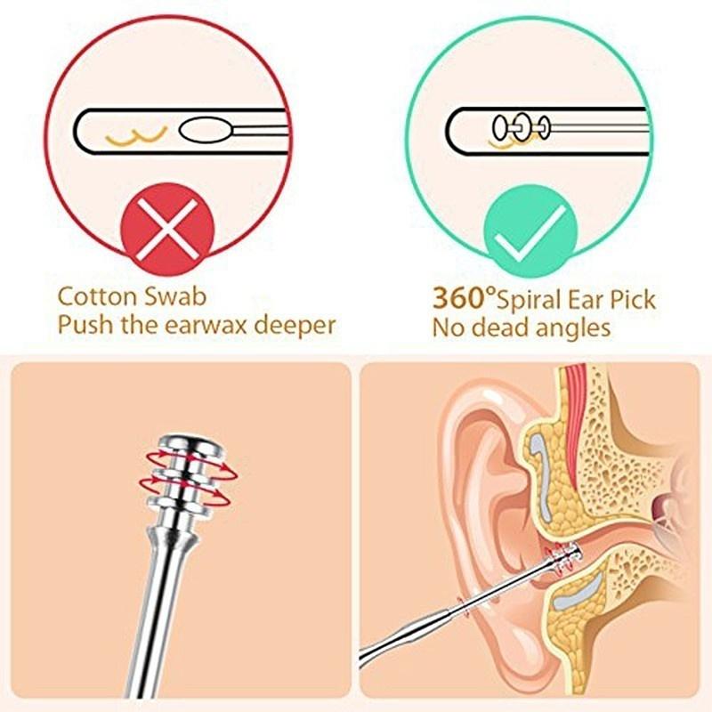 Ear Scoop Cleaner Spring Double Head Rotating Ear Scoop Six-piece Ear Harvesting Tool Set [<lun>]