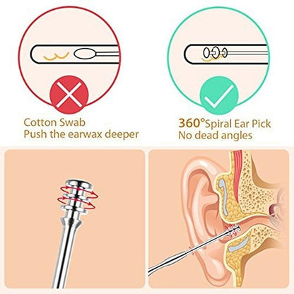 Ear Scoop Cleaner Spring Double Head Rotating Ear Scoop Six-piece Ear Harvesting Tool Set [<lun>]