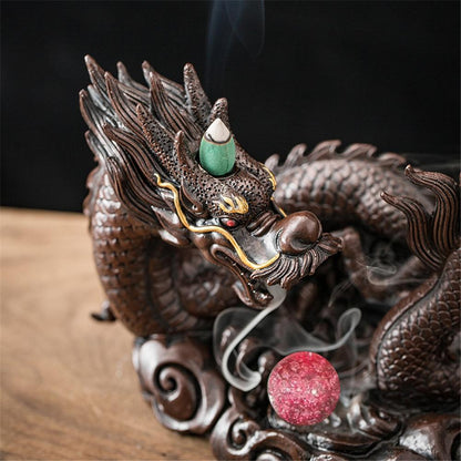 Exquisite Retro Resin Crafts Ornaments Ash Catcher Dragon Backflow Incense Burner Holder Home Furnishing Nordic Christmas As Gift Aromatherapy