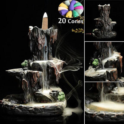 Handmade Ceramic Backflow Incense Holder Waterfall Incense Burner, Aromatherapy Ornament Home Decor Meditation Yoga +  20 Backflow Incense Cones [<lun>]
