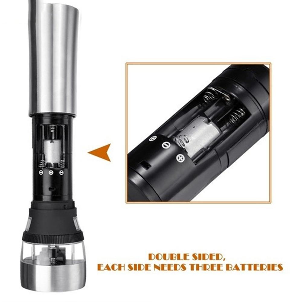 2021 New Stainless Steel Acrylic 2 in 1 Electric Seasoning Salt Pepper Grinder Muller Tool Silver [<lun>]