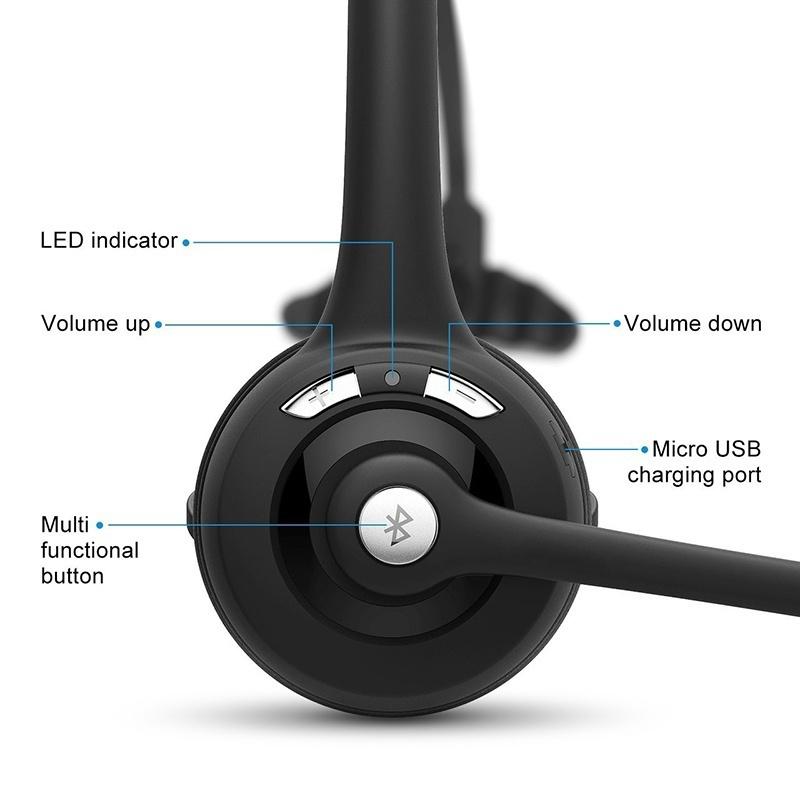 Upgraded Professional Bluetooth Headset Wireless Headphone Black Headband UP To 12 Hours Hands Free For Drivers (Color: Black)