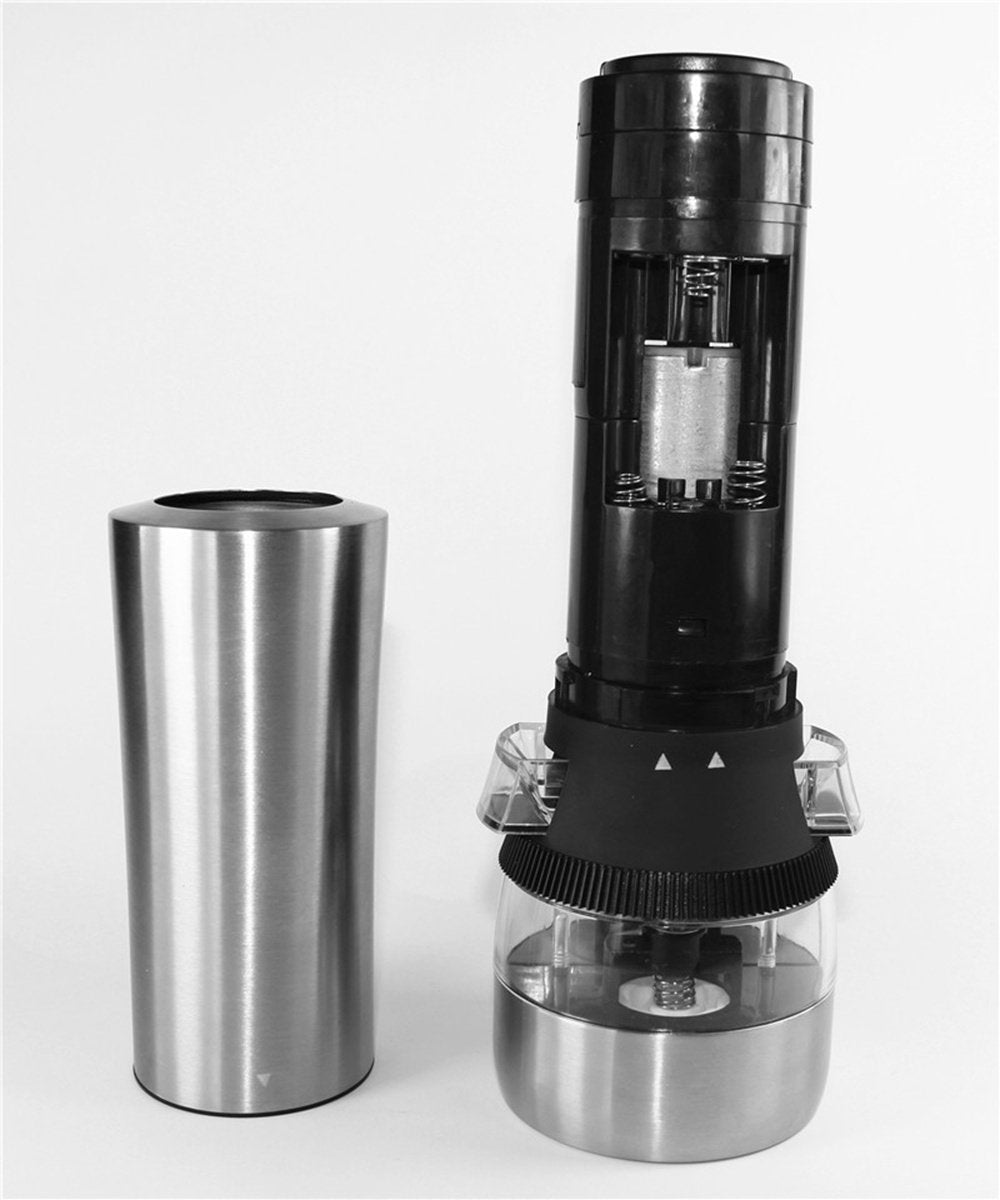 2021 New Stainless Steel Acrylic 2 in 1 Electric Seasoning Salt Pepper Grinder Muller Tool Silver [<lun>]