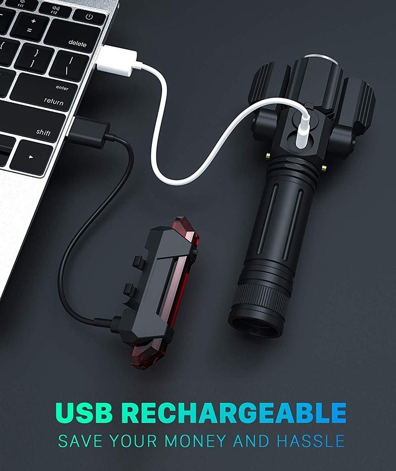 4-Modes Multifunction USB Rechargeable Bike Light Set Powerful Lumens Bicycle Light Road Bike Headlight