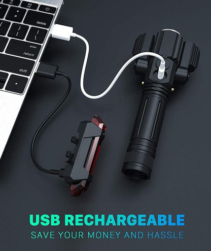 4-Modes Multifunction USB Rechargeable Bike Light Set Powerful Lumens Bicycle Light Road Bike Headlight