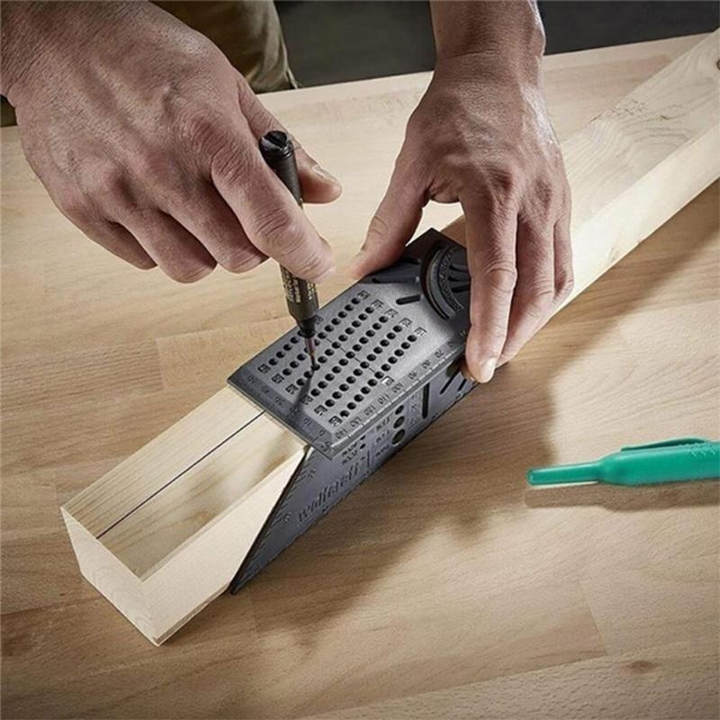 New 45 90 Degree  Accurate Measuring Square Angle Ruler Woodworking Portable Accessories Aluminum Alloy  Multifunctional Marking Gauge EHC [<lun>]