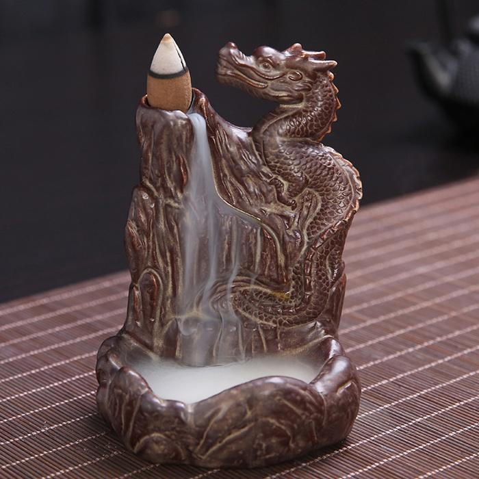 Various Ceramic Chinese dragon Backflow Incense cone burner,Chinese traditional  Handmade Beautiful Scene Ceramic Home Decor gifts [<lun>]