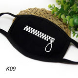 Unisex Dust-Proof Cotton Face Masks Windproof Black Mask Cartoon Printed Half Face Mouth Muffle