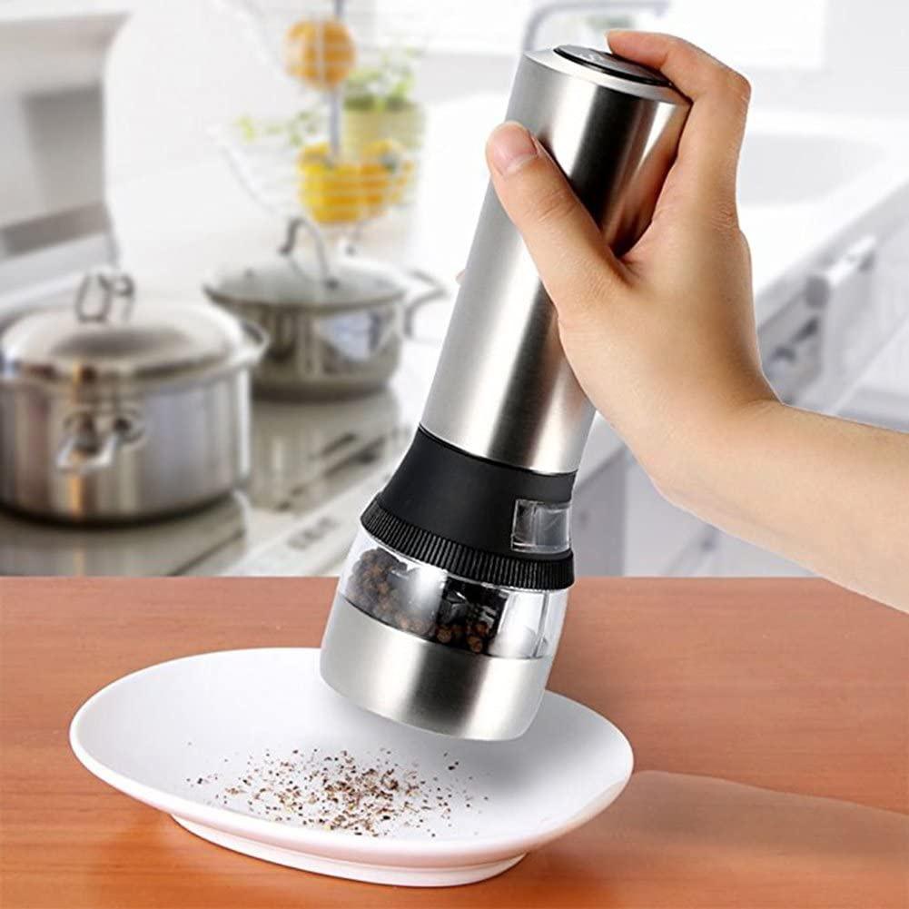 2021 New Stainless Steel Acrylic 2 in 1 Electric Seasoning Salt Pepper Grinder Muller Tool Silver [<lun>]