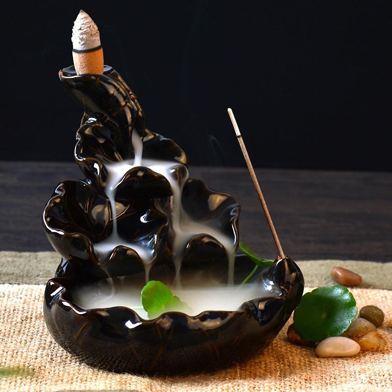 Exquisite Retro Buddhist Porcelain Incense Holder Backflow Incense Burner Home Fragrance  Artwork w/ 20 Incense Cones