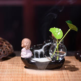 New Ceramic Incense Burner Feng Shui Tibet Holder Buddhist Censer + 60 Backflow Cone