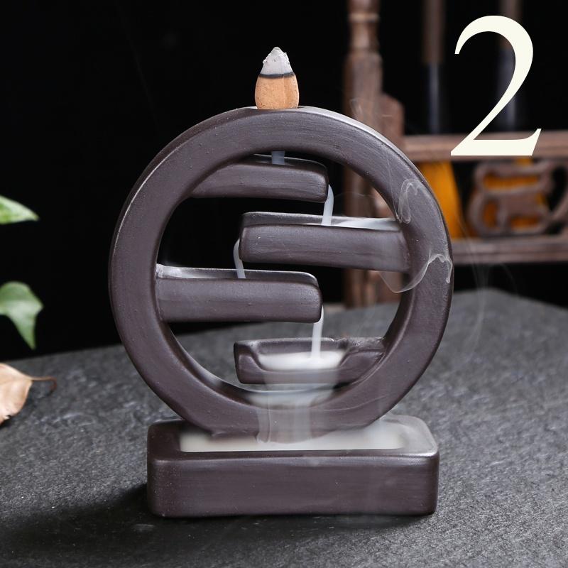 With 60 Backflow incense cones Retro Handmade Porcelain Ceramic Backflow Incense Burner Buddhist Decoration Home Aromatherapy