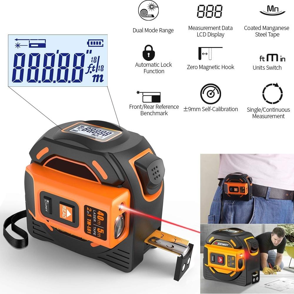 Laser Tape Measure 2-in-1,Construction Laser Measure 131 Ft, Tape Measure 16 Ft Metric and Inches with LCD Digital Display, Movable Magnetic Hook