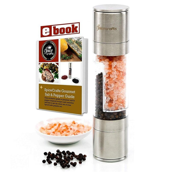 2 in 1 Salt & Pepper Grinder -Stainless Steel Manual Dual Combo Black Pepper and Rock Salt Grinders with Adjustable Ceramic Inner Core for Kitchen, Party, Barbecue