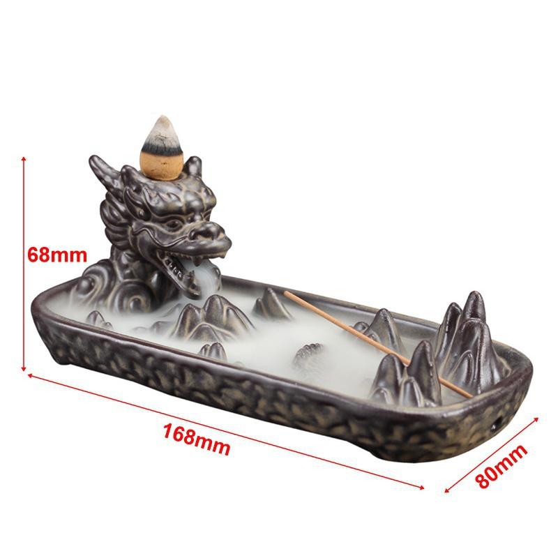 2020 Ceramic Dragon Statue Backflow Incense Burner Home Fragrance Air Fresheners for Home Office Living Room + 20Pcs Incense Cones