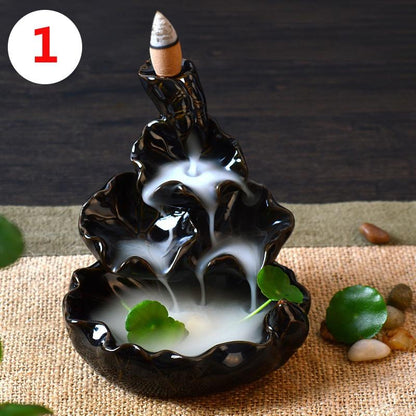 Backflow Ceramic Waterfall Glaze Incense Smoke Cone Burner Holder Home Decor [<lun>]